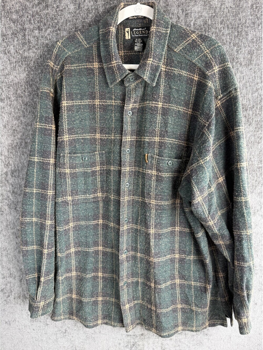 Eddie Bauer Legend Mens Large Tall Green Whidbey Plaid Heavy Flannel Shirt 90s